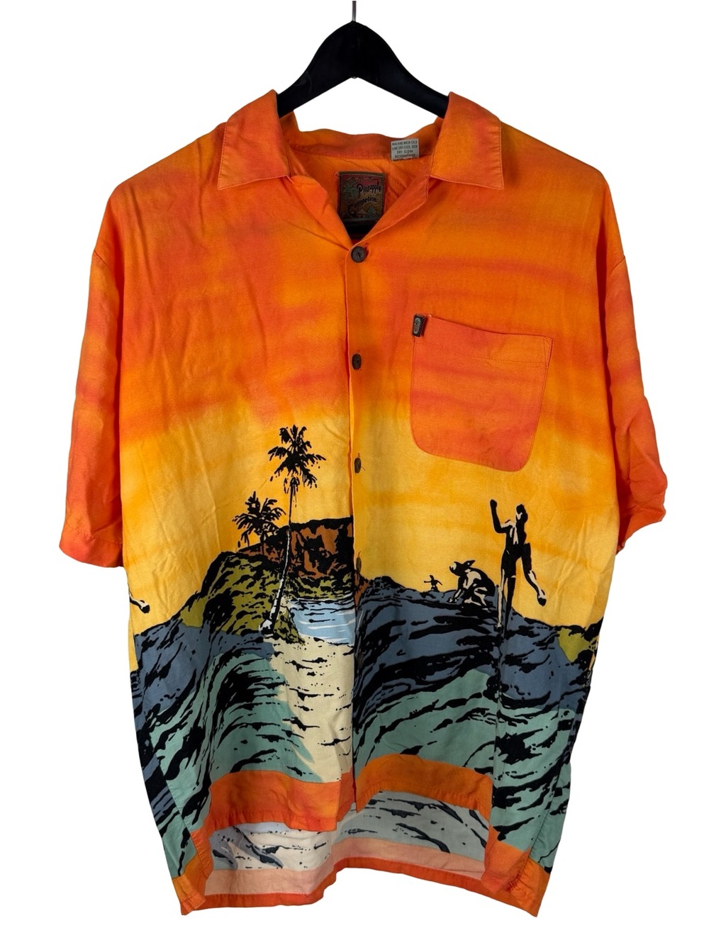 Vintage 90s Pineapple Connections Rayon Hawaii Surf Button Up Shirt Size M